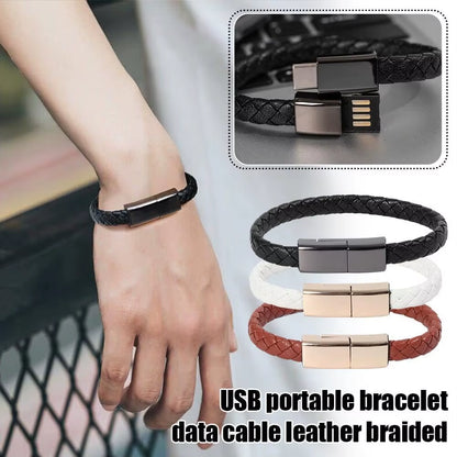 Leather Bracelet Charger USB Charging Cable Braided Cords USB Portable Data Transfer Cable for Iphone Samsung Huawei Xiaomi