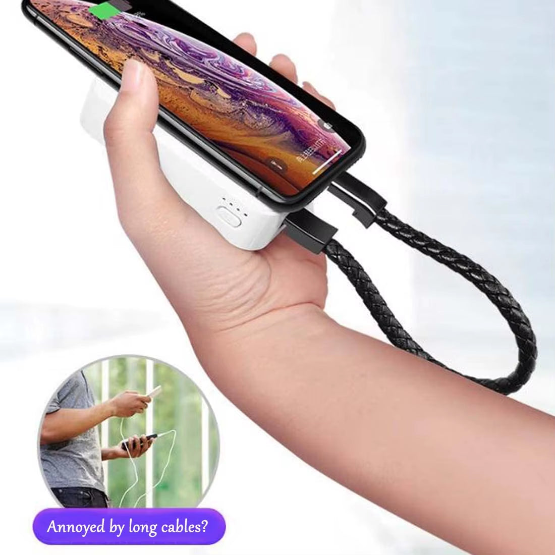 Leather Bracelet Charger USB Charging Cable Braided Cords USB Portable Data Transfer Cable for Iphone Samsung Huawei Xiaomi